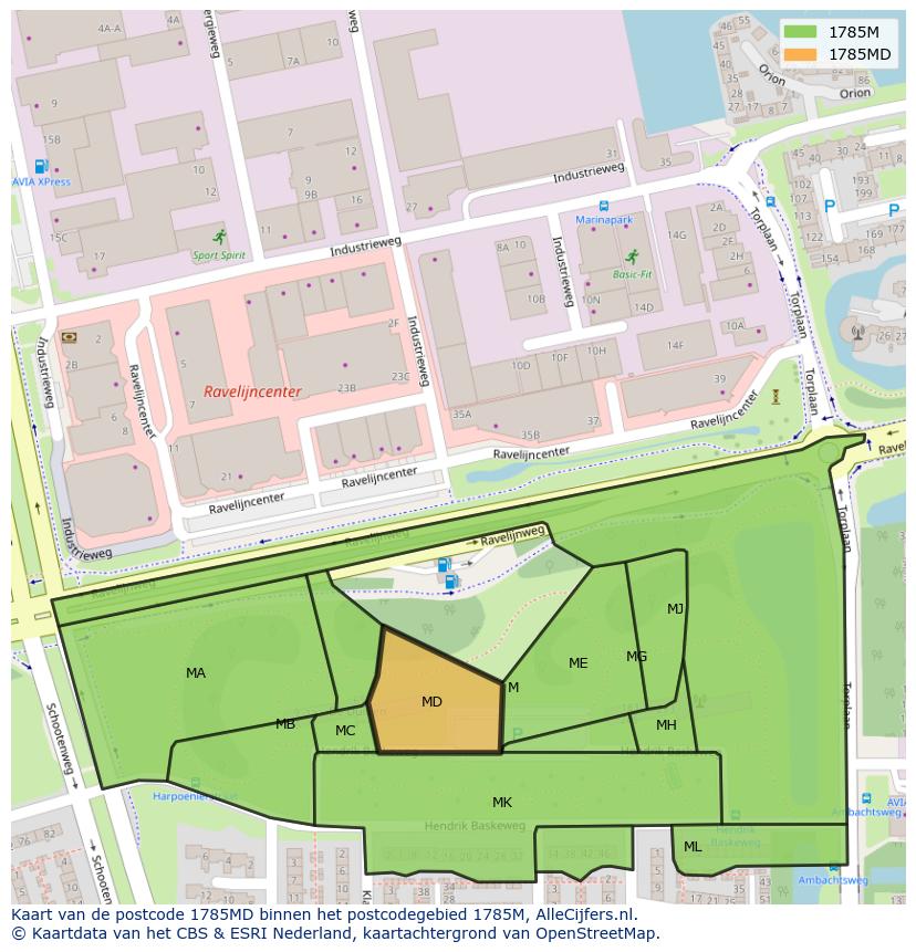 Afbeelding van het postcodegebied 1785 MD op de kaart.
