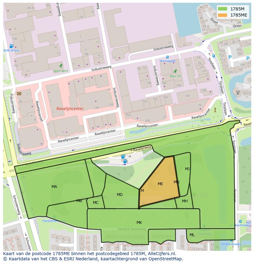 Afbeelding van het postcodegebied 1785 ME op de kaart.