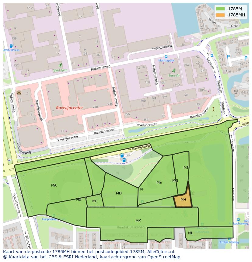 Afbeelding van het postcodegebied 1785 MH op de kaart.