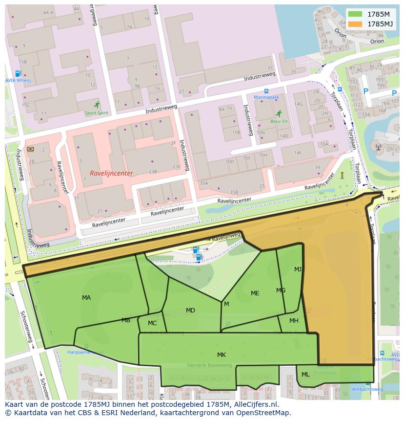 Afbeelding van het postcodegebied 1785 MJ op de kaart.