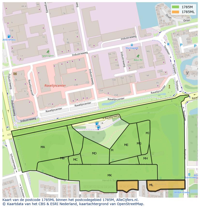 Afbeelding van het postcodegebied 1785 ML op de kaart.