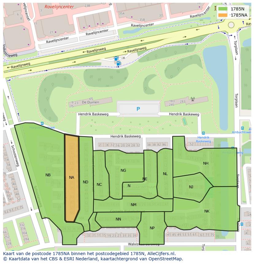 Afbeelding van het postcodegebied 1785 NA op de kaart.