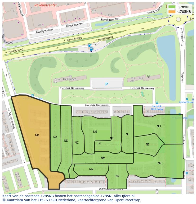 Afbeelding van het postcodegebied 1785 NB op de kaart.