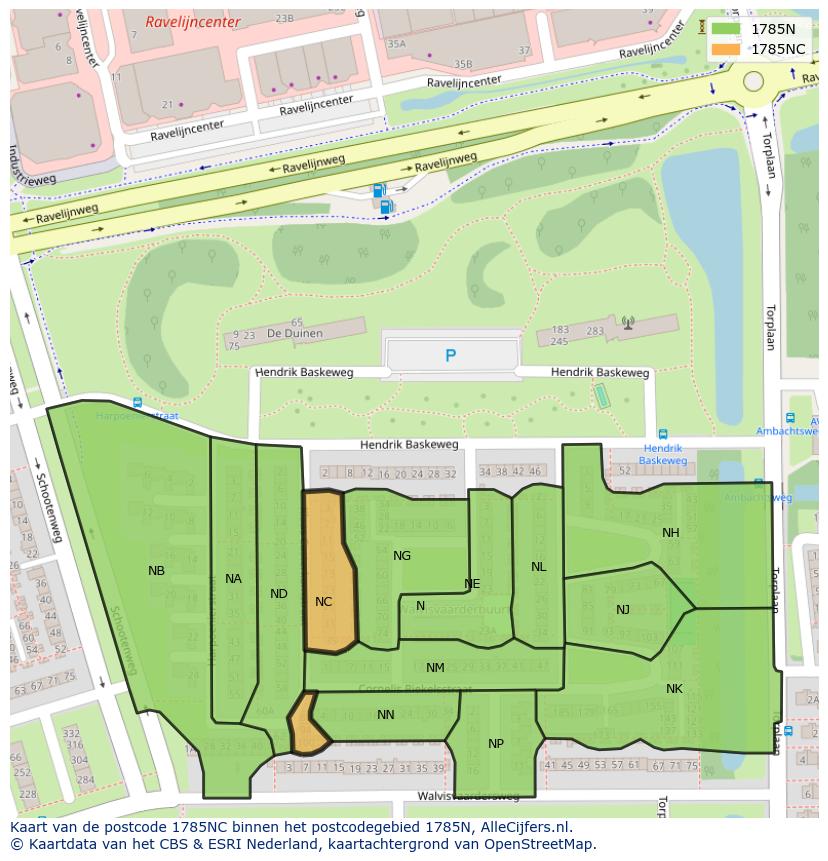 Afbeelding van het postcodegebied 1785 NC op de kaart.