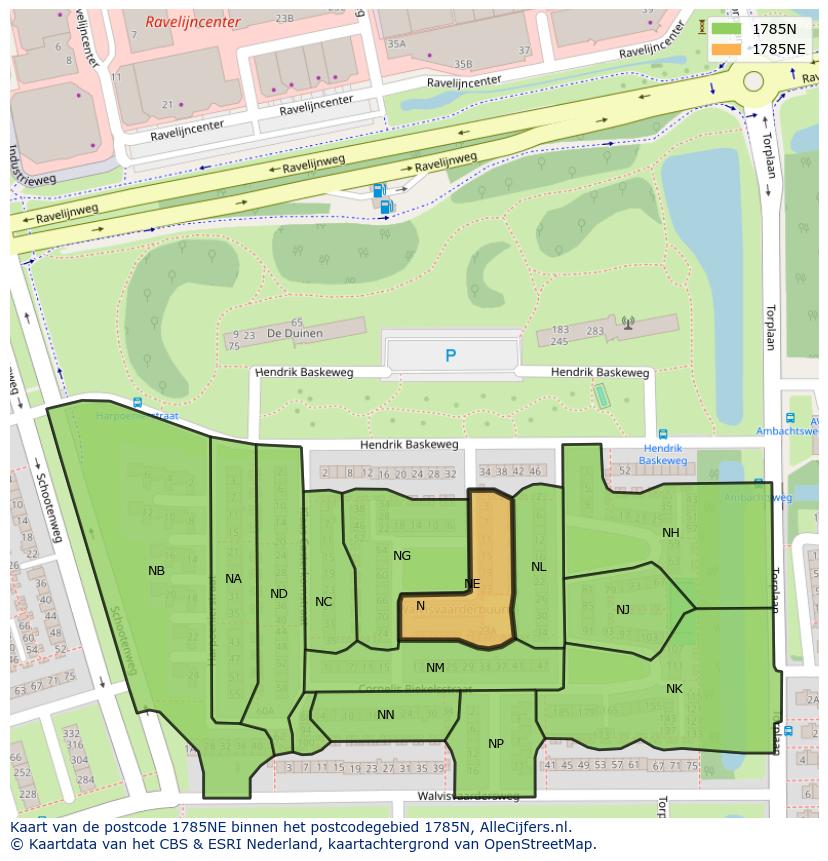 Afbeelding van het postcodegebied 1785 NE op de kaart.