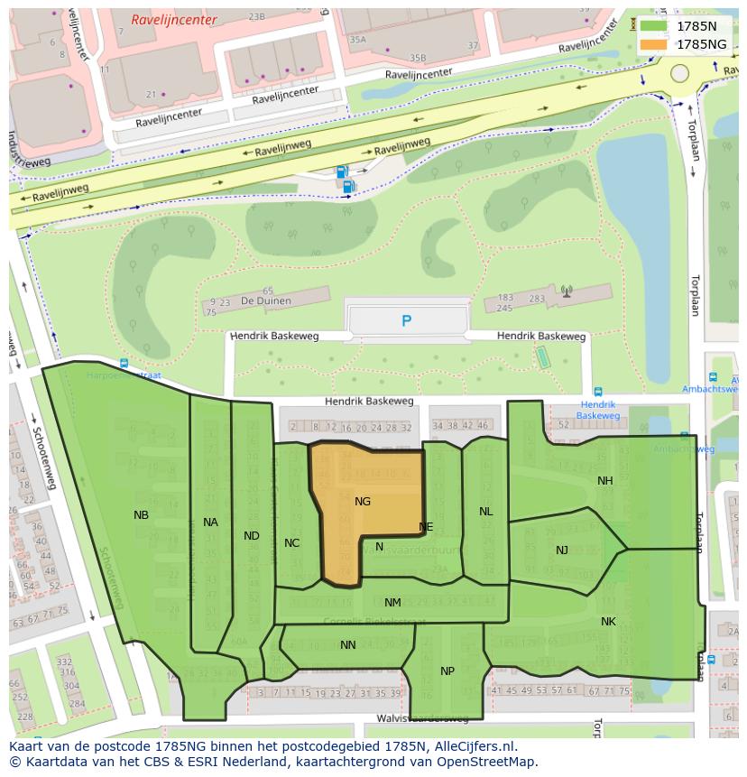 Afbeelding van het postcodegebied 1785 NG op de kaart.