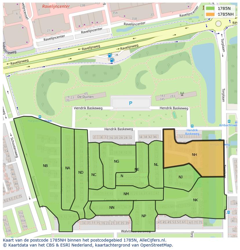 Afbeelding van het postcodegebied 1785 NH op de kaart.