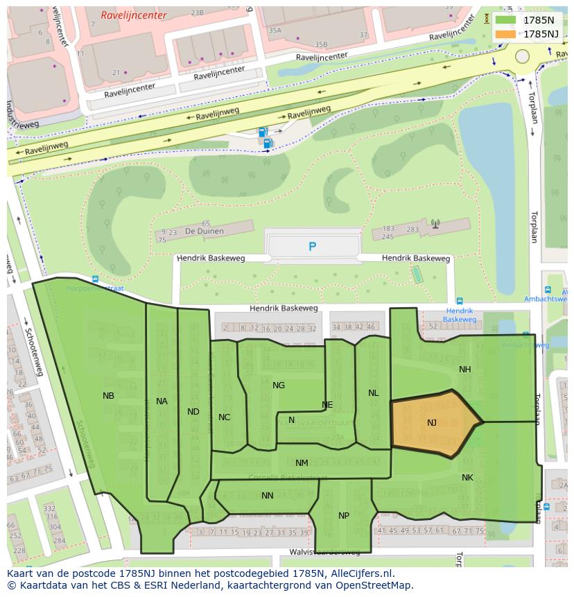 Afbeelding van het postcodegebied 1785 NJ op de kaart.