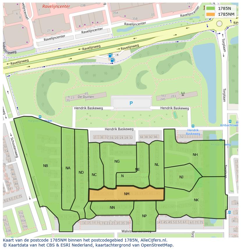 Afbeelding van het postcodegebied 1785 NM op de kaart.