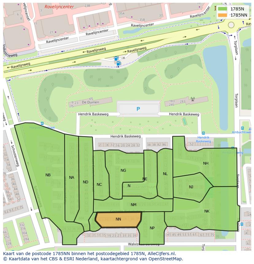 Afbeelding van het postcodegebied 1785 NN op de kaart.