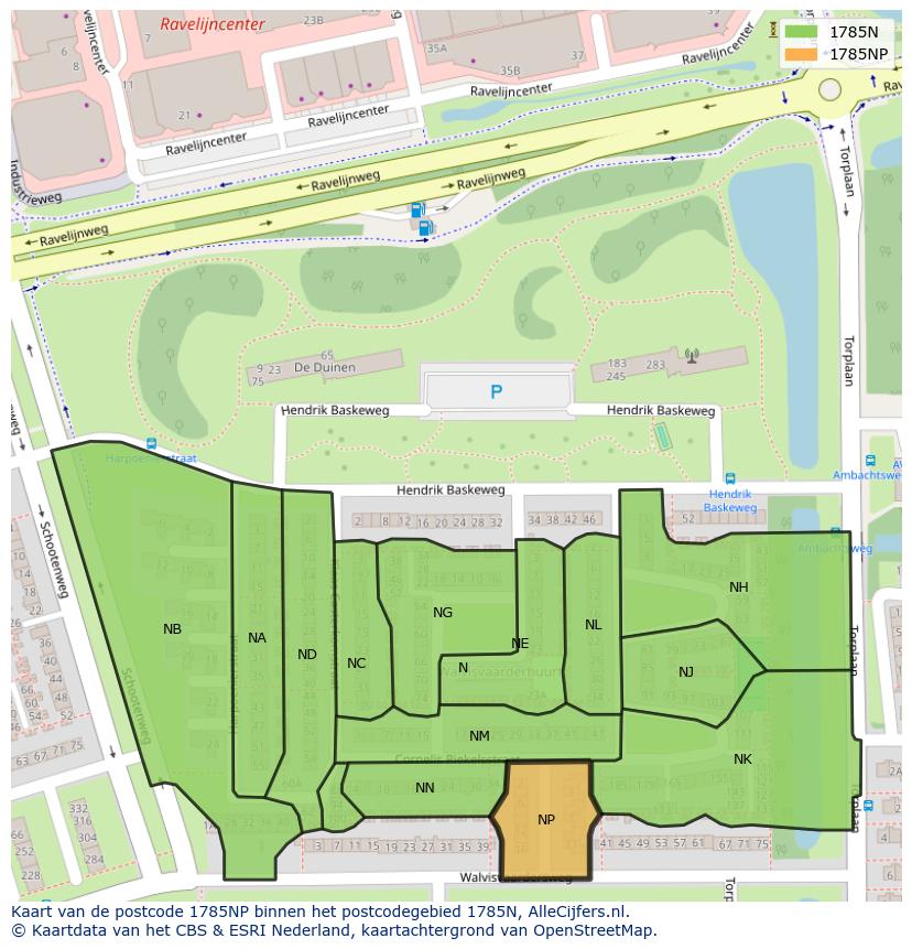 Afbeelding van het postcodegebied 1785 NP op de kaart.