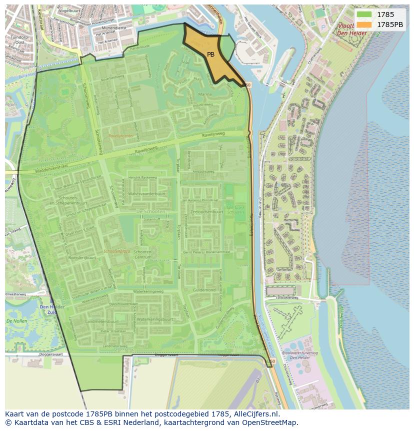 Afbeelding van het postcodegebied 1785 PB op de kaart.