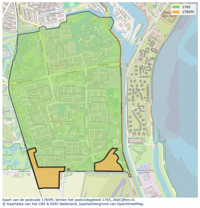 Afbeelding van het postcodegebied 1785 PC op de kaart.