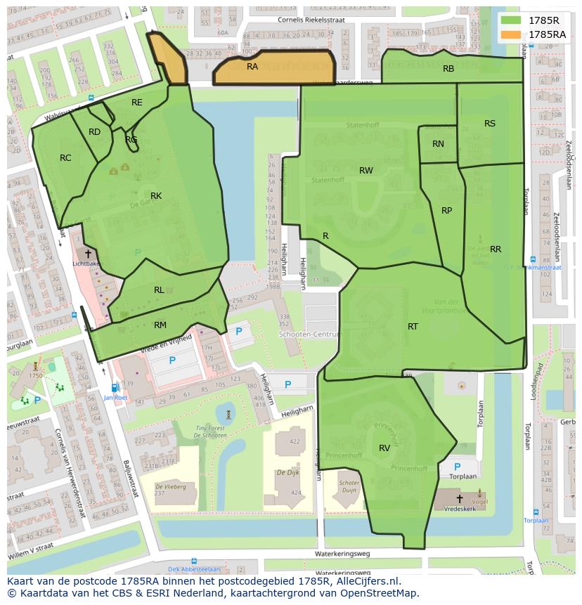 Afbeelding van het postcodegebied 1785 RA op de kaart.