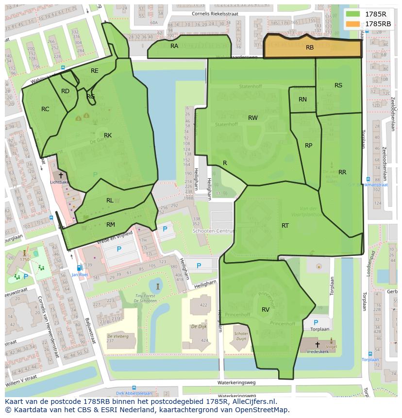 Afbeelding van het postcodegebied 1785 RB op de kaart.