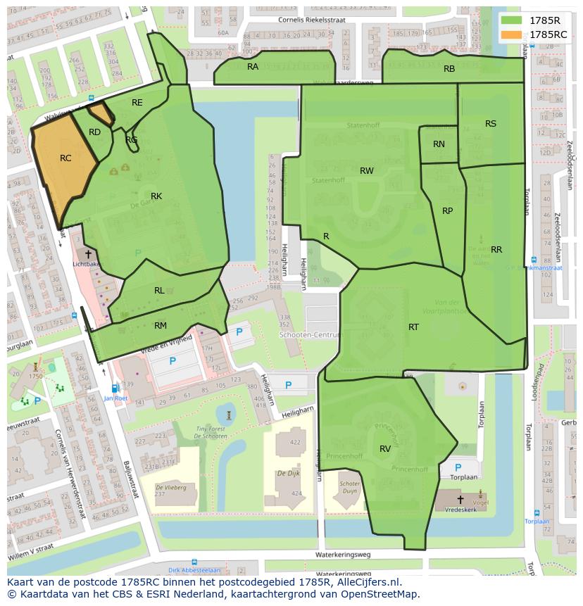 Afbeelding van het postcodegebied 1785 RC op de kaart.