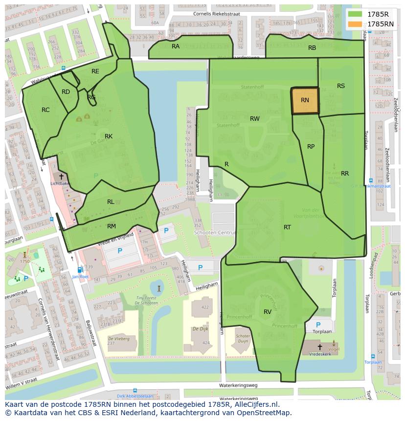 Afbeelding van het postcodegebied 1785 RN op de kaart.