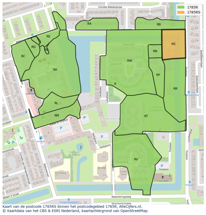 Afbeelding van het postcodegebied 1785 RS op de kaart.