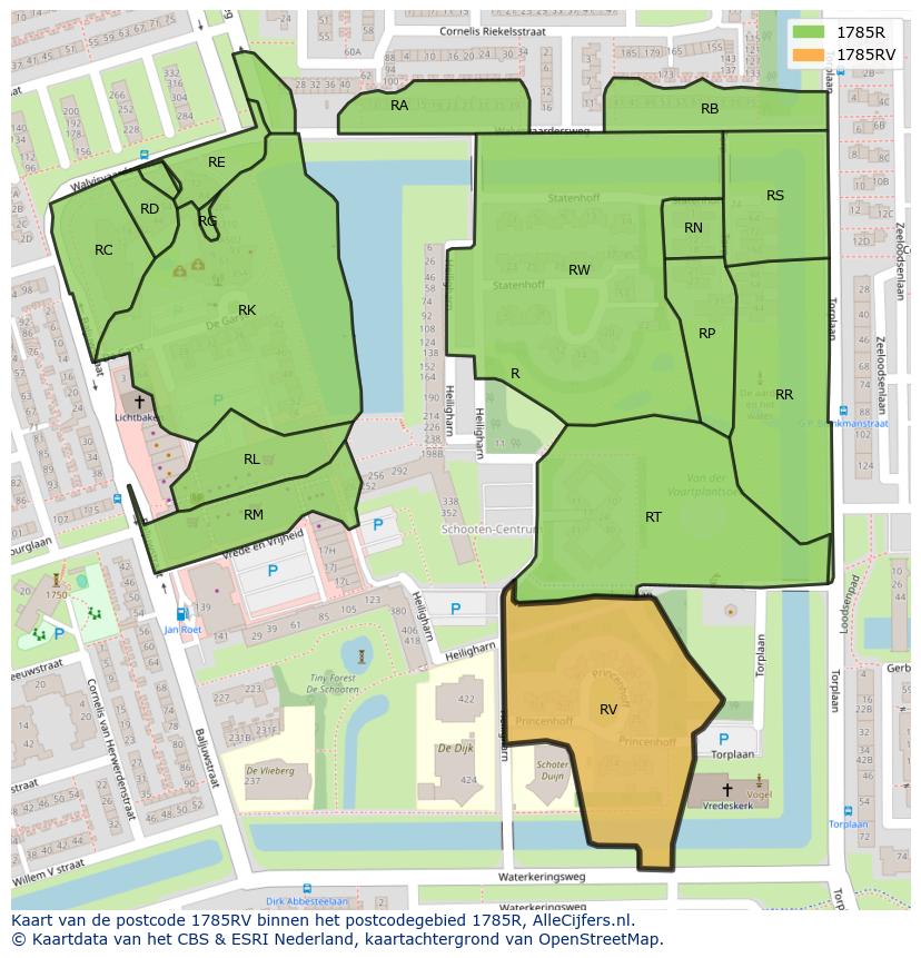 Afbeelding van het postcodegebied 1785 RV op de kaart.