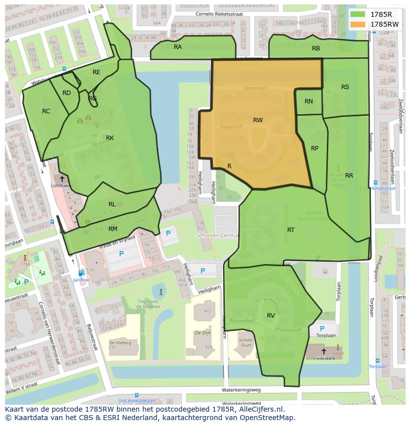 Afbeelding van het postcodegebied 1785 RW op de kaart.