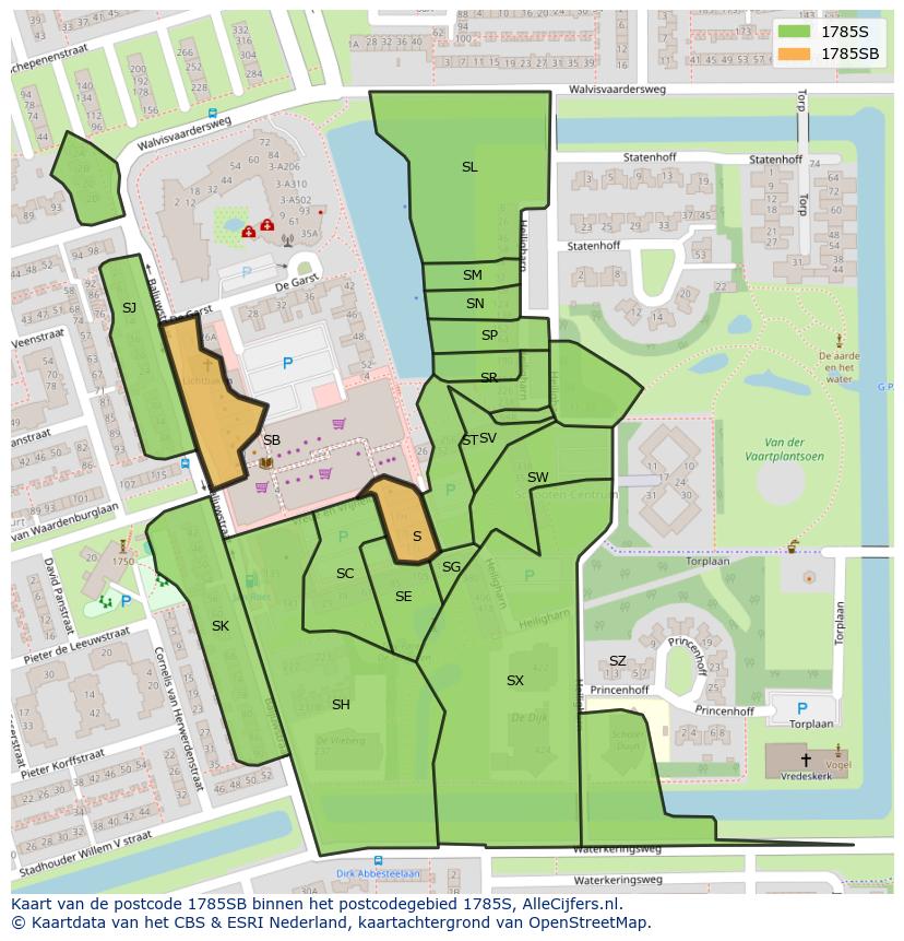 Afbeelding van het postcodegebied 1785 SB op de kaart.