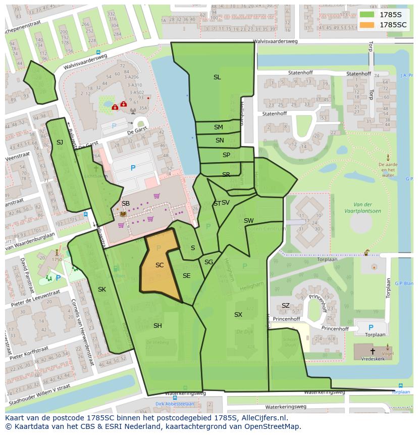 Afbeelding van het postcodegebied 1785 SC op de kaart.