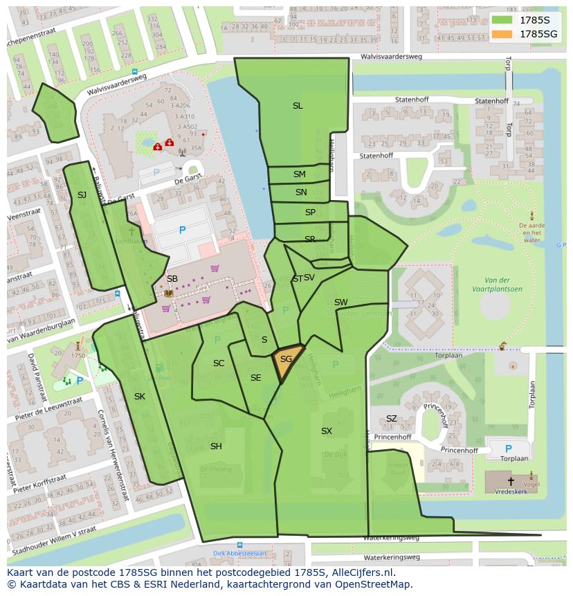 Afbeelding van het postcodegebied 1785 SG op de kaart.