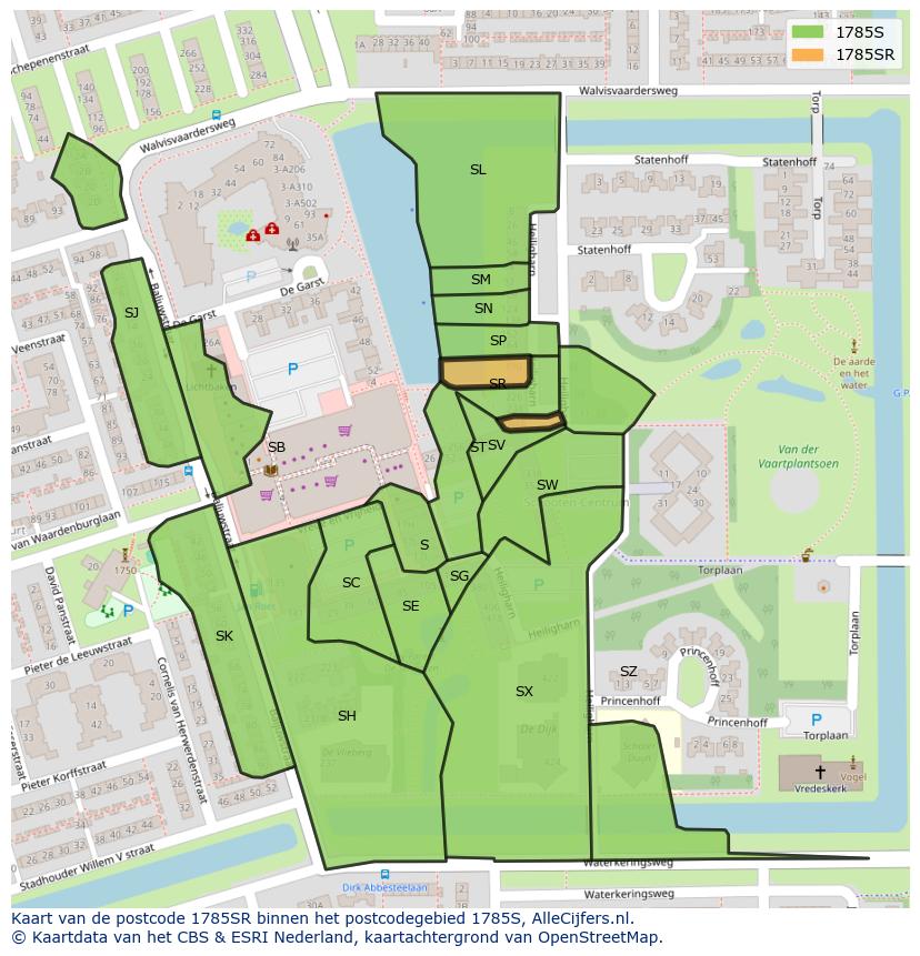 Afbeelding van het postcodegebied 1785 SR op de kaart.