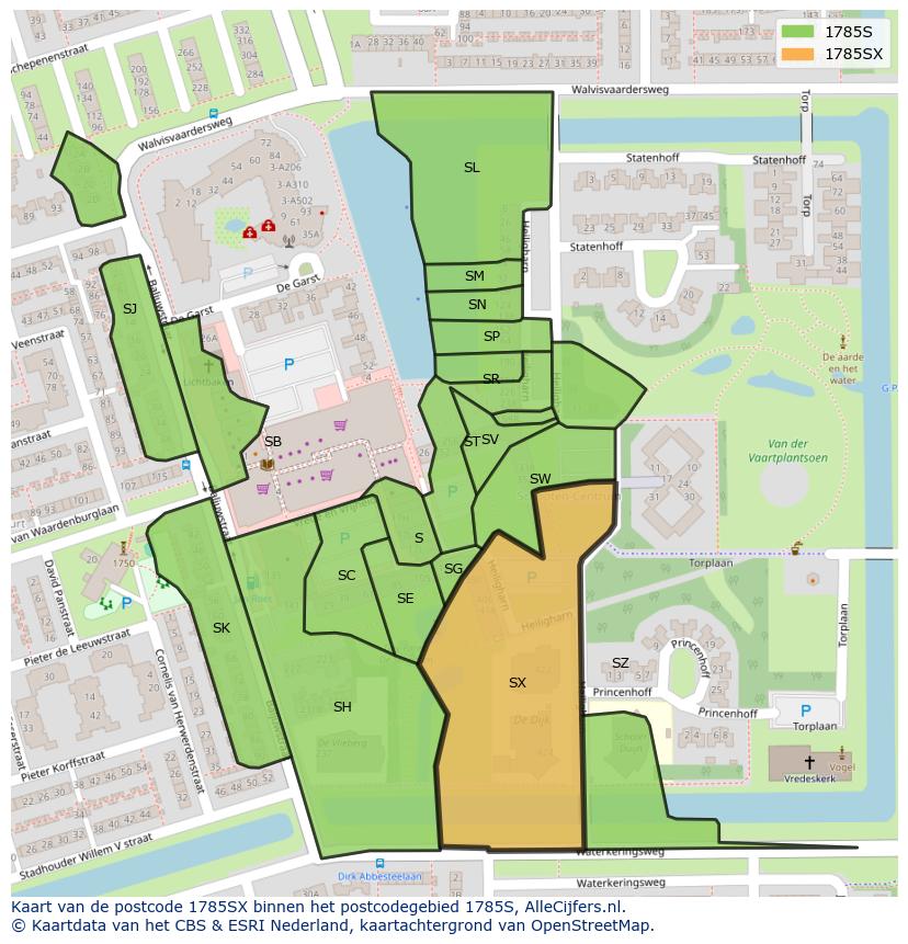 Afbeelding van het postcodegebied 1785 SX op de kaart.
