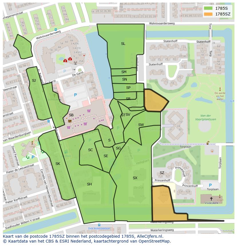 Afbeelding van het postcodegebied 1785 SZ op de kaart.
