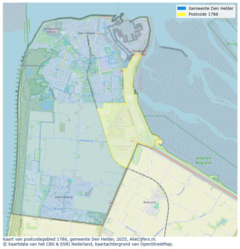 Afbeelding van het postcodegebied 1786 op de kaart.