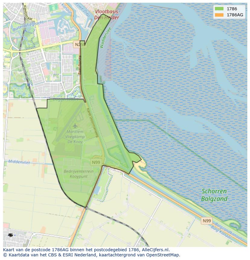 Afbeelding van het postcodegebied 1786 AG op de kaart.