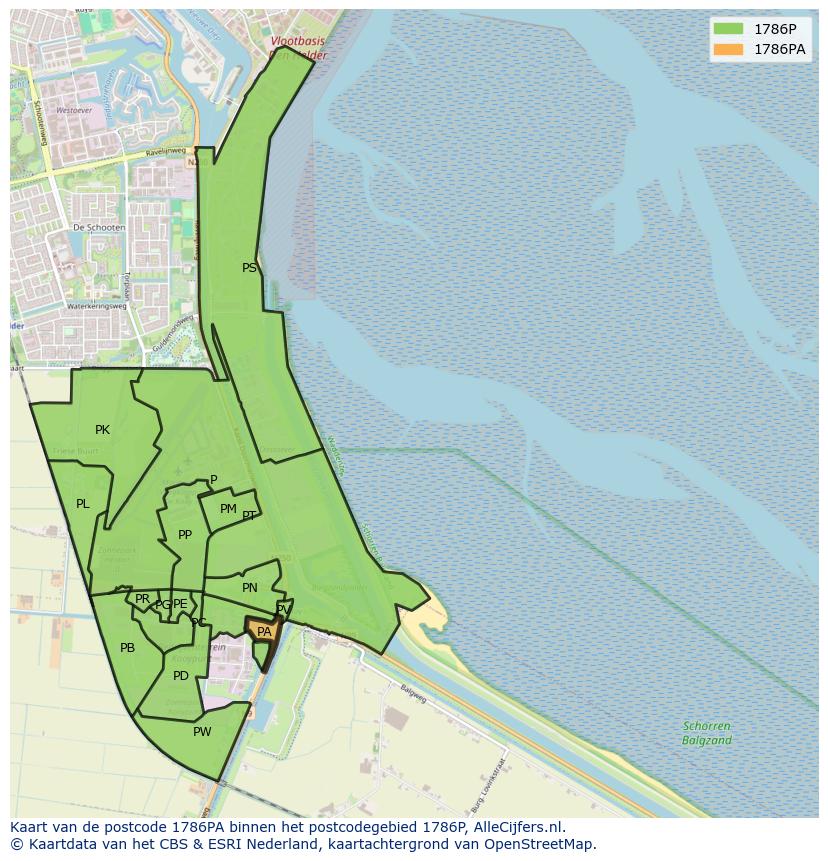 Afbeelding van het postcodegebied 1786 PA op de kaart.
