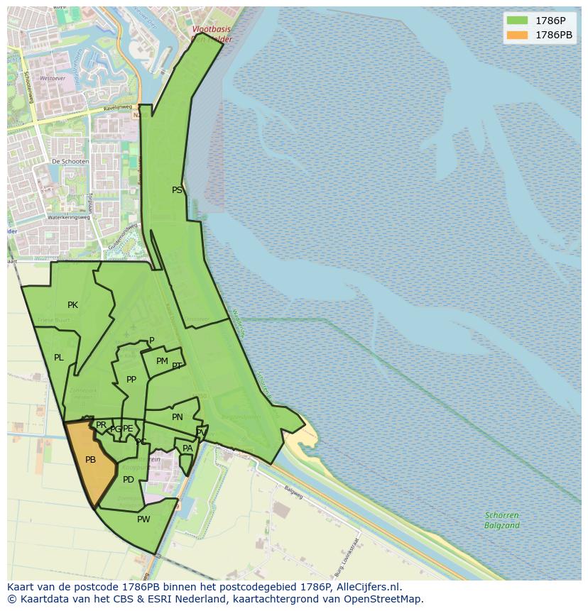 Afbeelding van het postcodegebied 1786 PB op de kaart.