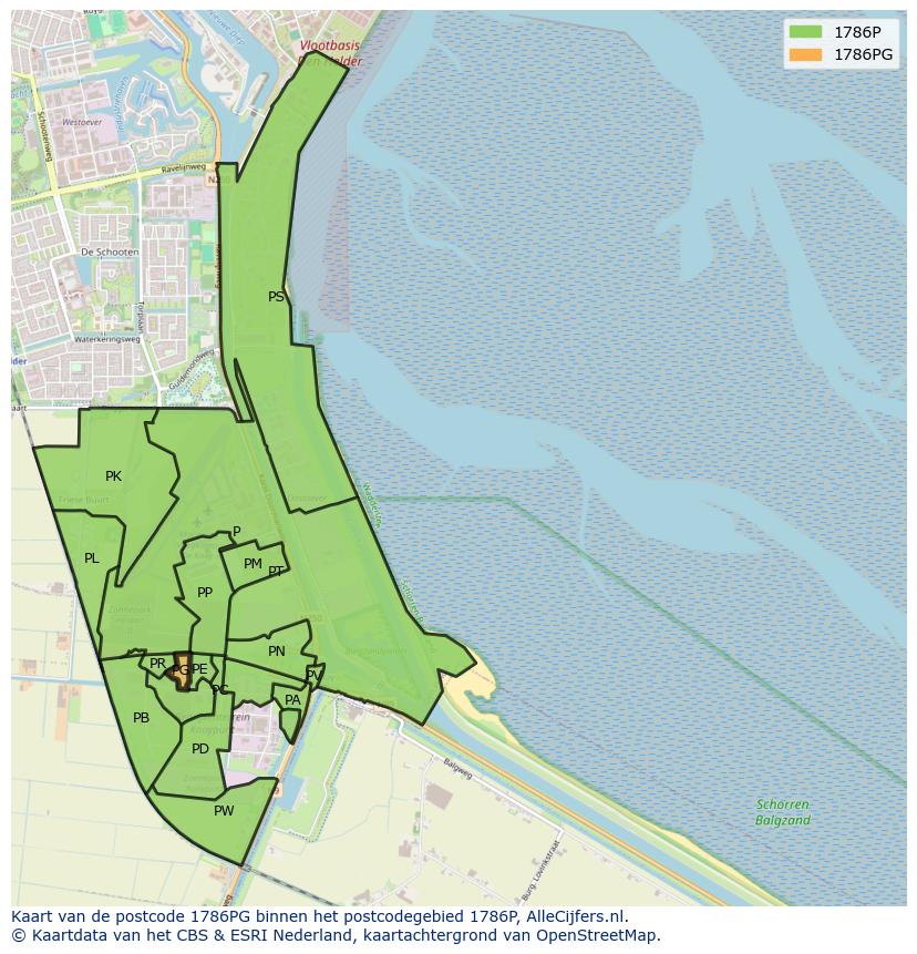 Afbeelding van het postcodegebied 1786 PG op de kaart.