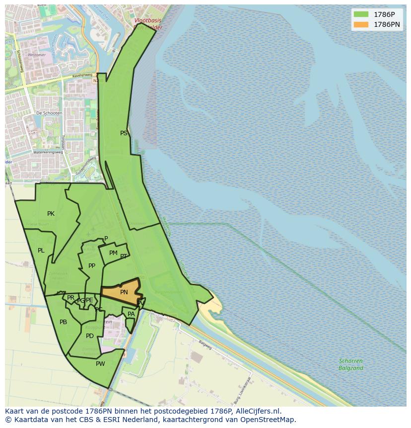 Afbeelding van het postcodegebied 1786 PN op de kaart.