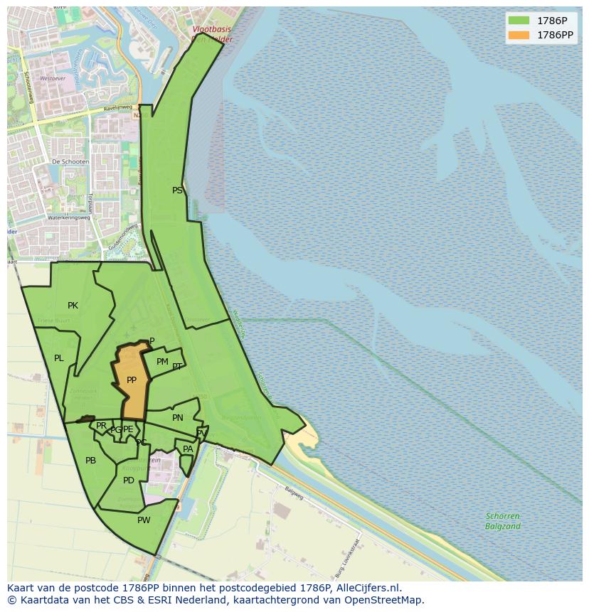Afbeelding van het postcodegebied 1786 PP op de kaart.