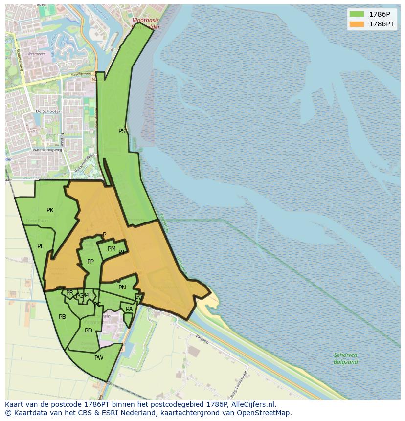 Afbeelding van het postcodegebied 1786 PT op de kaart.