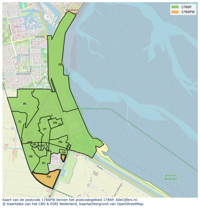 Afbeelding van het postcodegebied 1786 PW op de kaart.