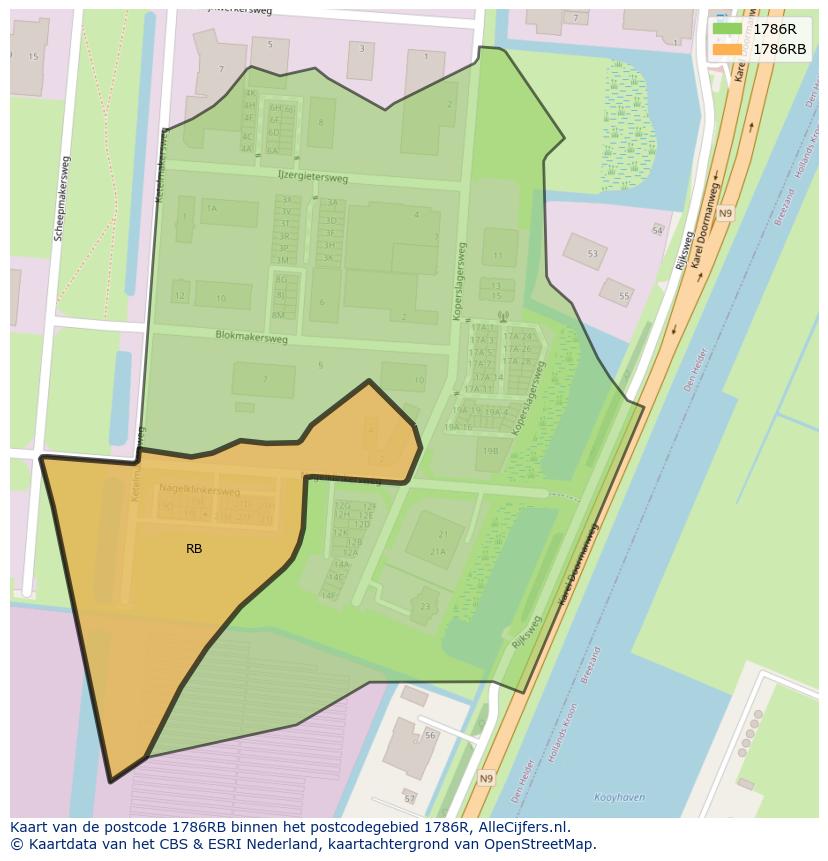 Afbeelding van het postcodegebied 1786 RB op de kaart.