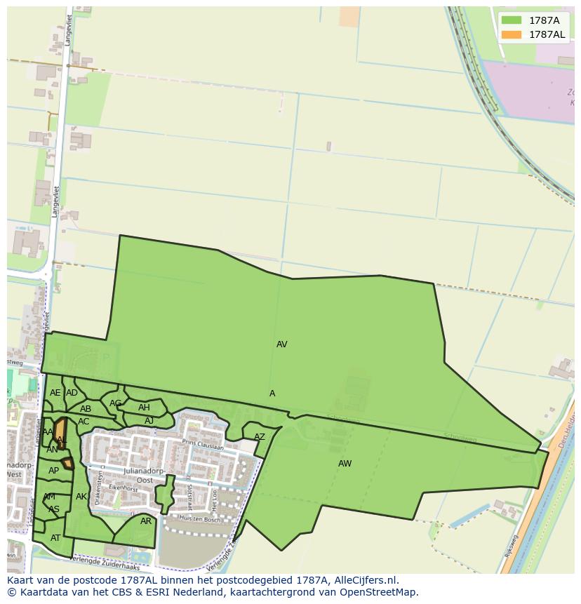 Afbeelding van het postcodegebied 1787 AL op de kaart.