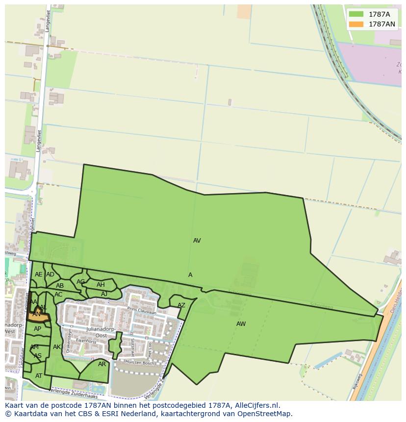 Afbeelding van het postcodegebied 1787 AN op de kaart.