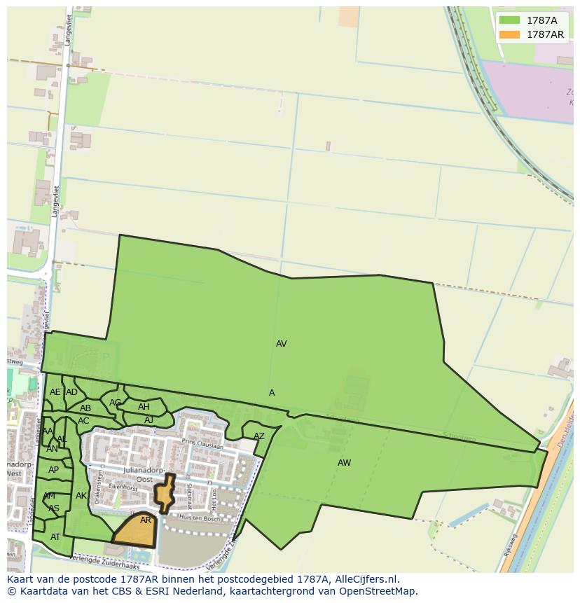 Afbeelding van het postcodegebied 1787 AR op de kaart.