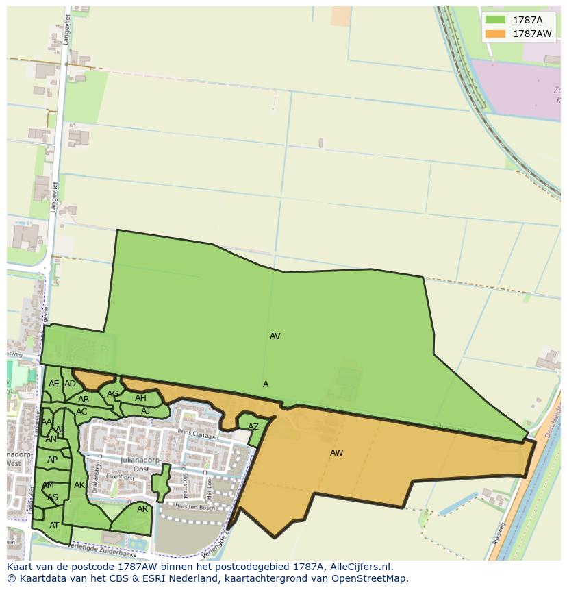 Afbeelding van het postcodegebied 1787 AW op de kaart.