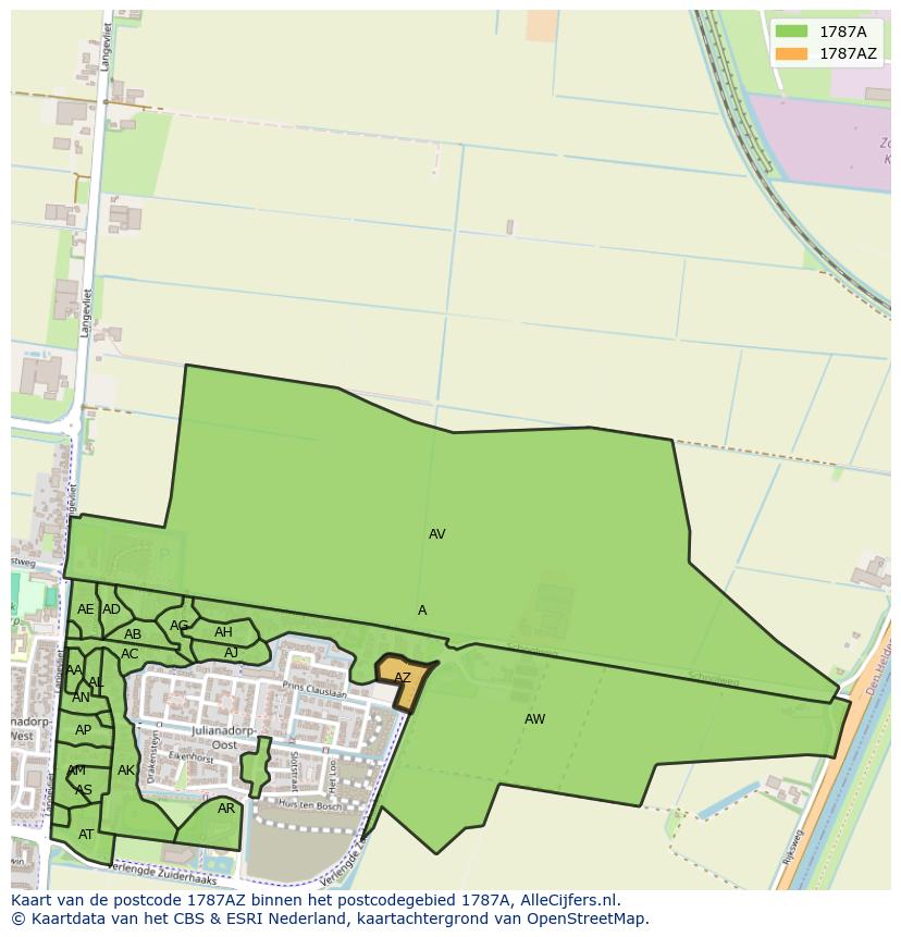 Afbeelding van het postcodegebied 1787 AZ op de kaart.