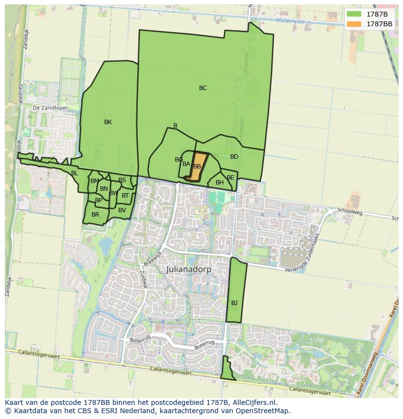 Afbeelding van het postcodegebied 1787 BB op de kaart.