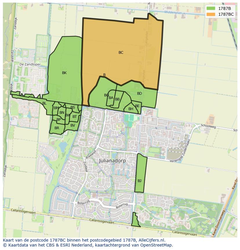 Afbeelding van het postcodegebied 1787 BC op de kaart.