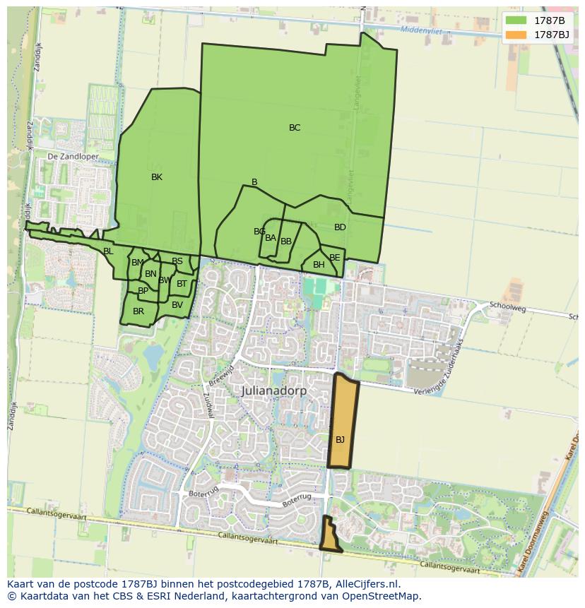 Afbeelding van het postcodegebied 1787 BJ op de kaart.