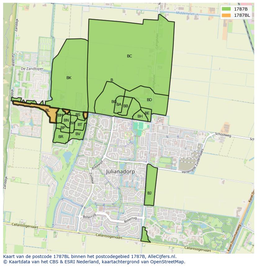 Afbeelding van het postcodegebied 1787 BL op de kaart.