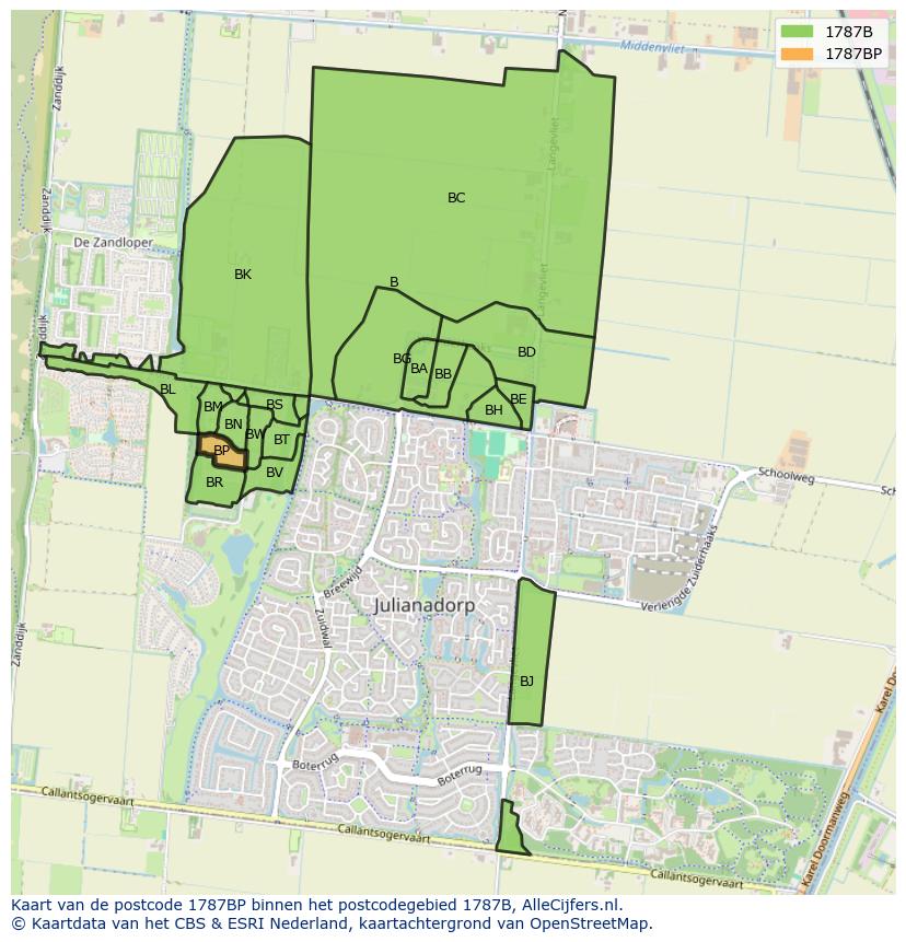 Afbeelding van het postcodegebied 1787 BP op de kaart.